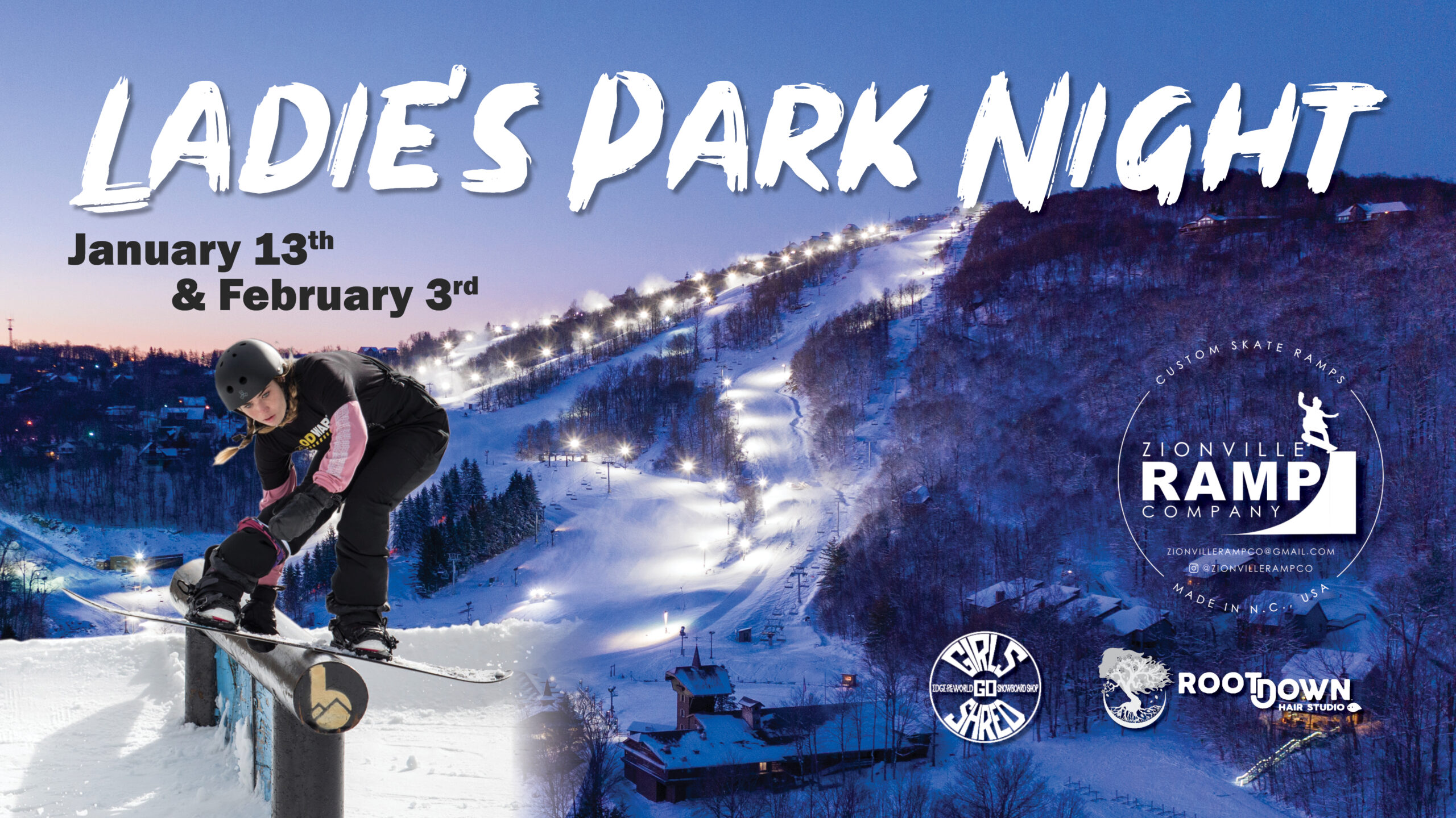 Ladies Park Night poster for January 13th and February 3rd