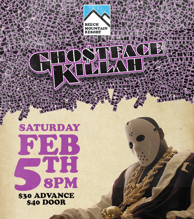 poster for ghostface killah with purple and black details